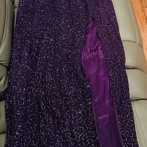 Purple Embroidered dress with high split